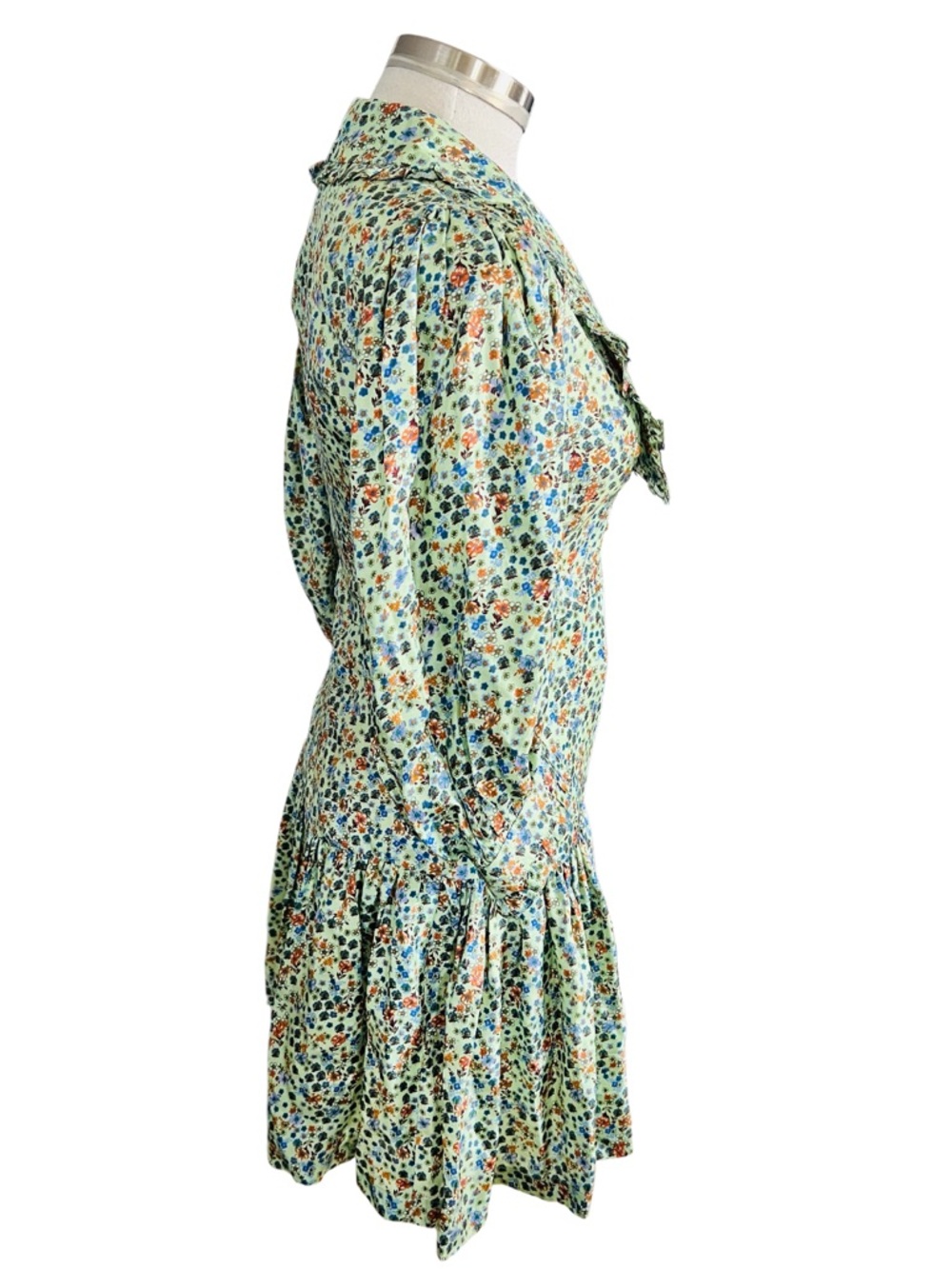 Sandro Eilat Floral-Print Silk Mini Dress - Green/Blue/White Size 34 US2 NWT - Picture 8 of 15